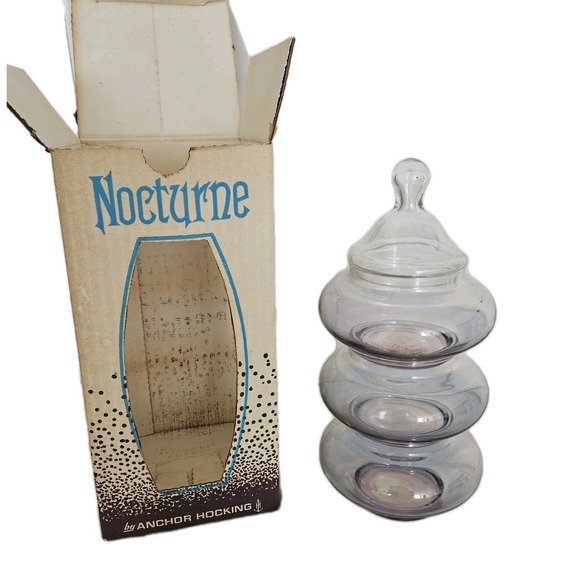 Vintage Anchor Hocking Nocturne 4 Pc Stacking Jars Set Box NOS Ombre Red Blue - Picture 1 of 11